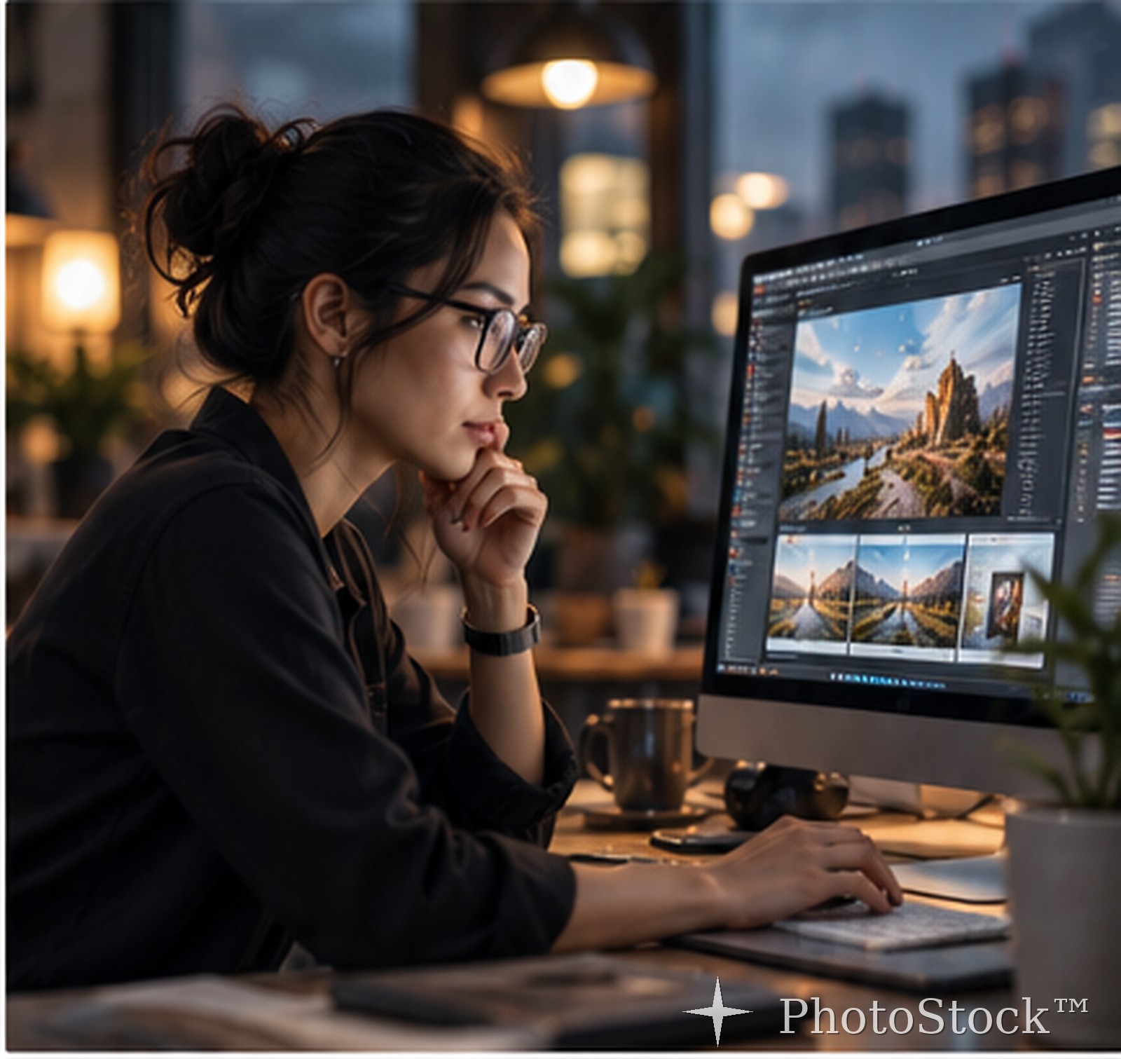 Creative professional reviewing generated imagery